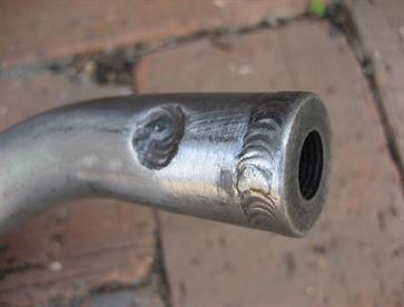 To accept the rod ends a threaded insert was TIG welded around the end of the wishbone tube and also plug welded in the side for extra strength and safety.